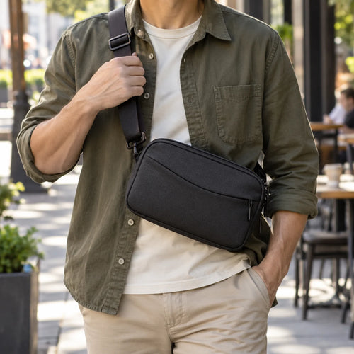 Curved-Panel Everyday Crossbody Bag for Men