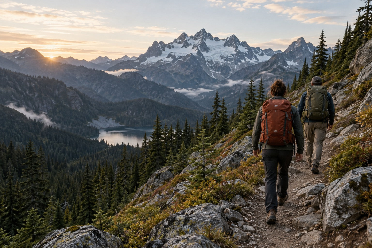 Backpacks on a mountain trail